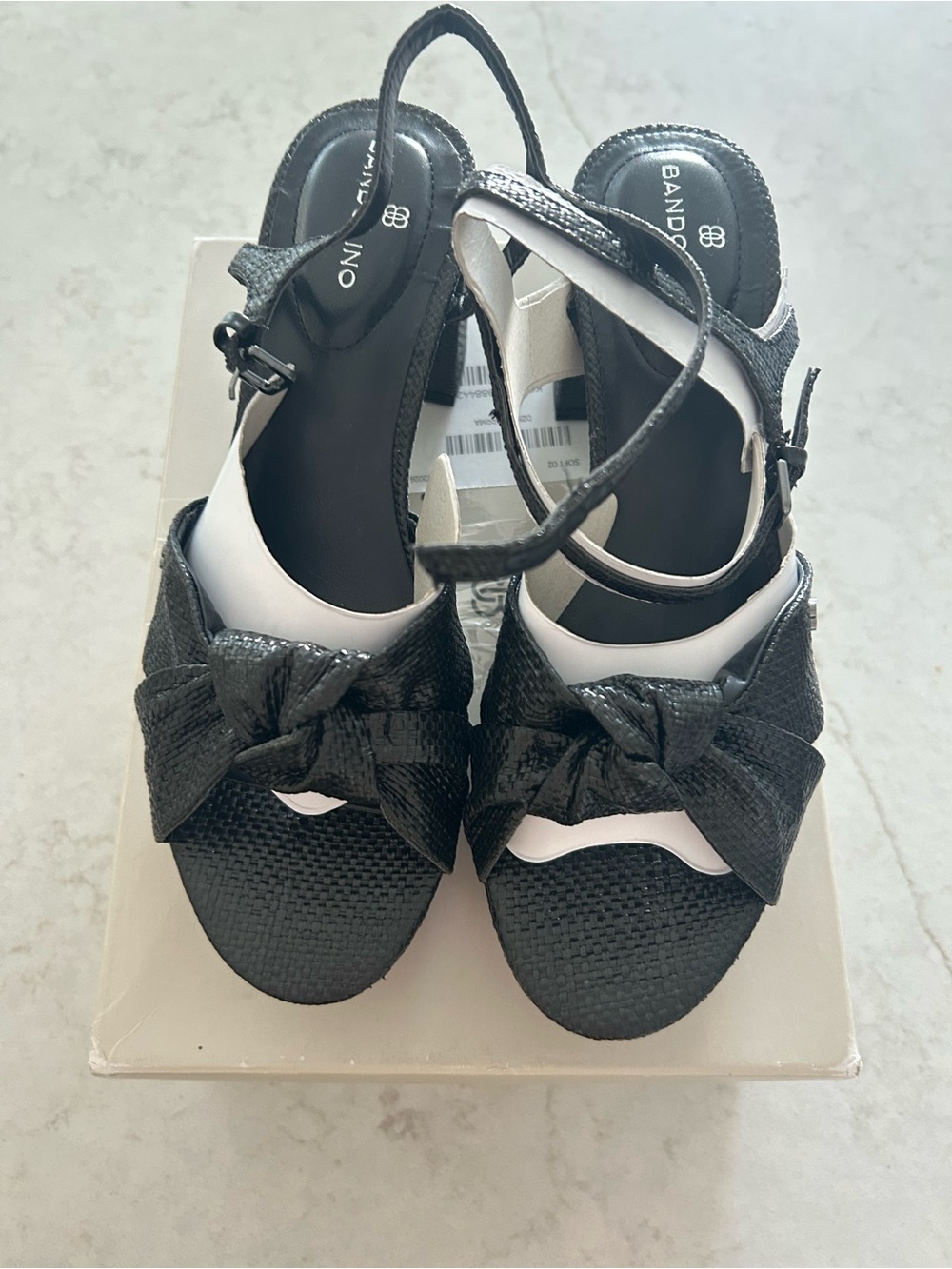 Bandolino Black Textured Block Heel Sandals with Ankle Strap